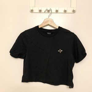 Topshop Black Bumble Bee Crop Top in Women